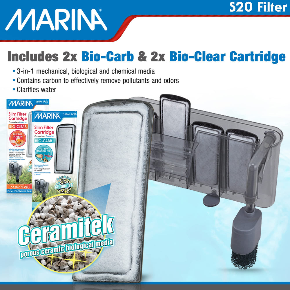 Marina S20 Power Filter grey model blends with tank decor.