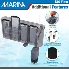 Marina S20 Power Filter internal placement for neat filtration.