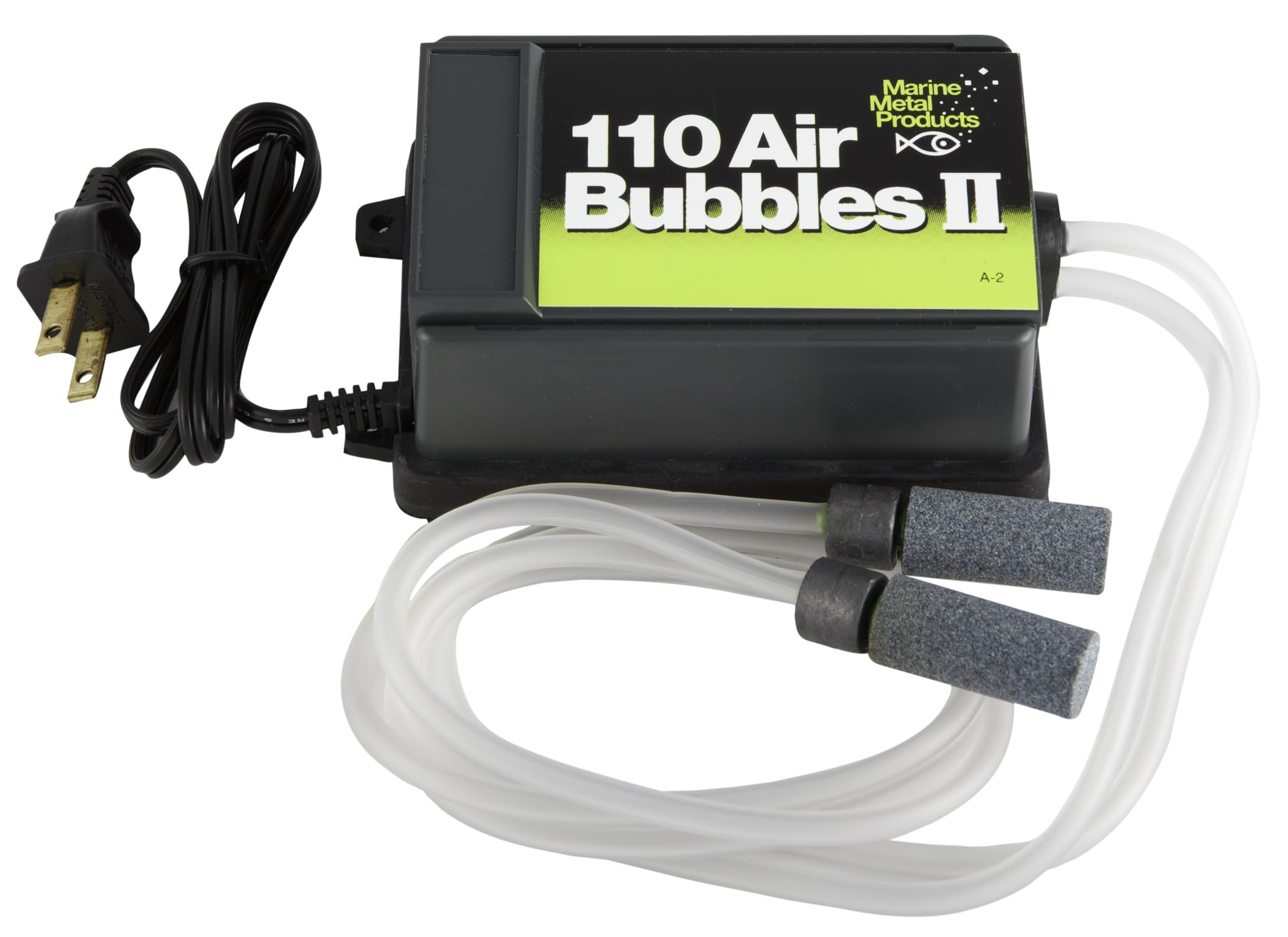 Marine Metal A-2 air bubbles pump adds oxygen to live bait in a 50-gallon setup