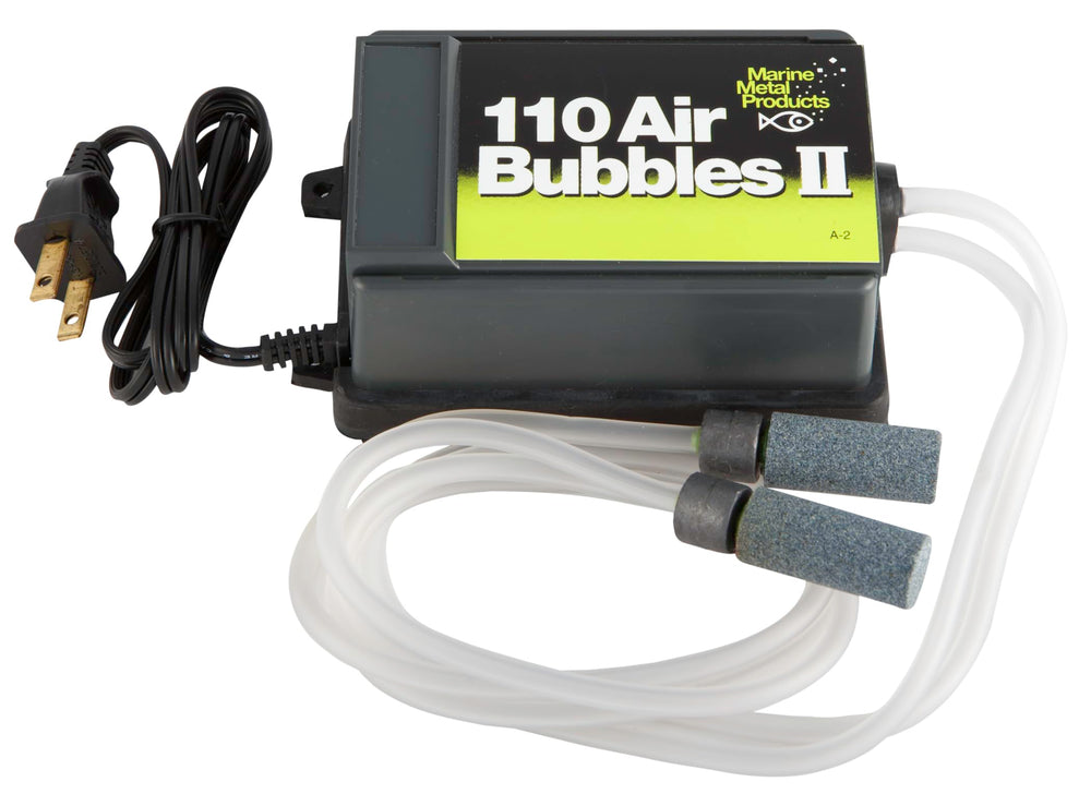 Marine Metal A-2 air bubbles pump adds oxygen to live bait in a 50-gallon setup