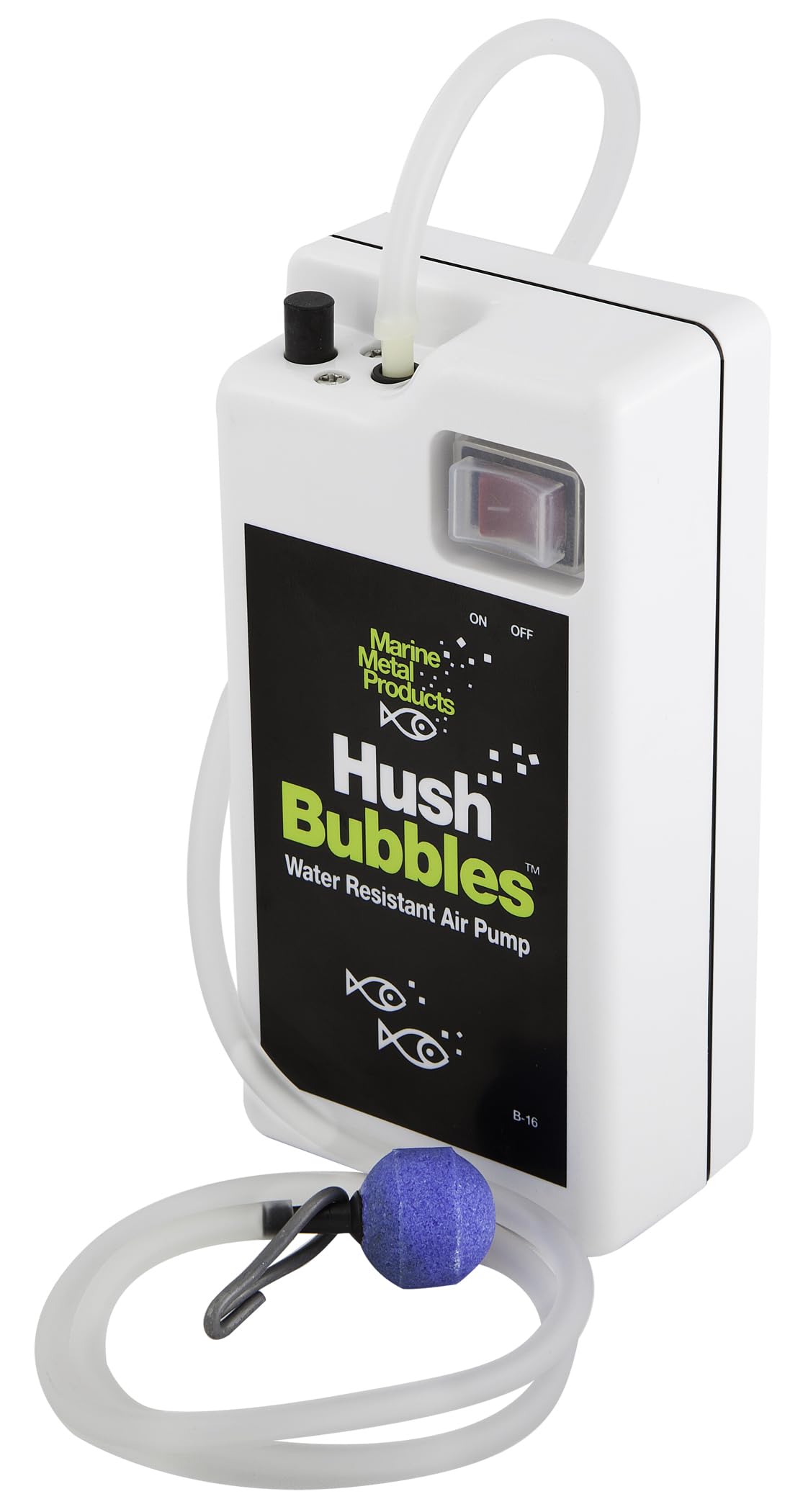 Marine Metal B-16 Hush Bubbles bait aerator in a bucket keeps live bait lively