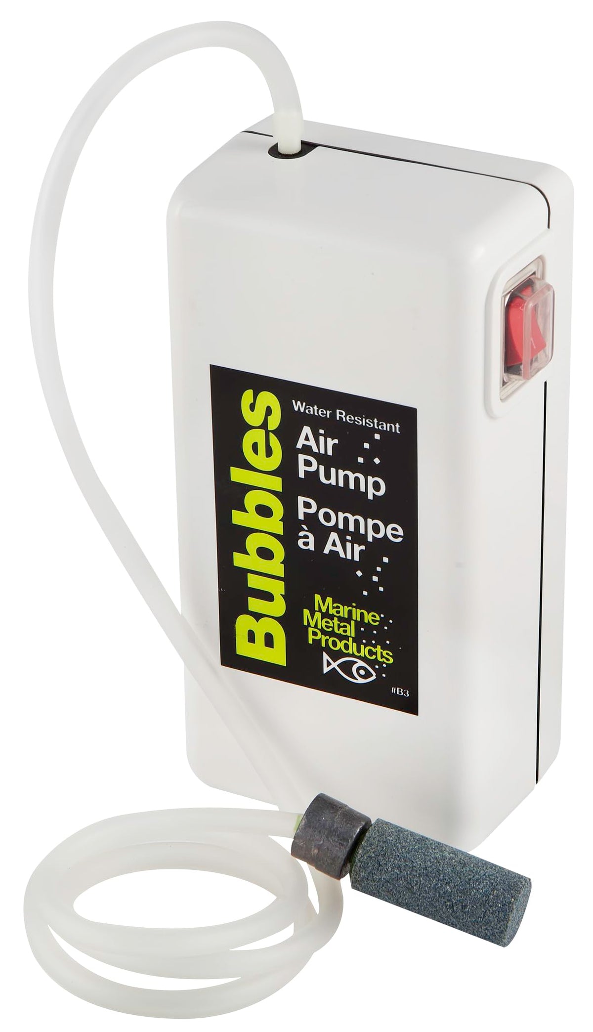 Marine Metal Bubbles bait aerator inside a dry box case for water resistance.