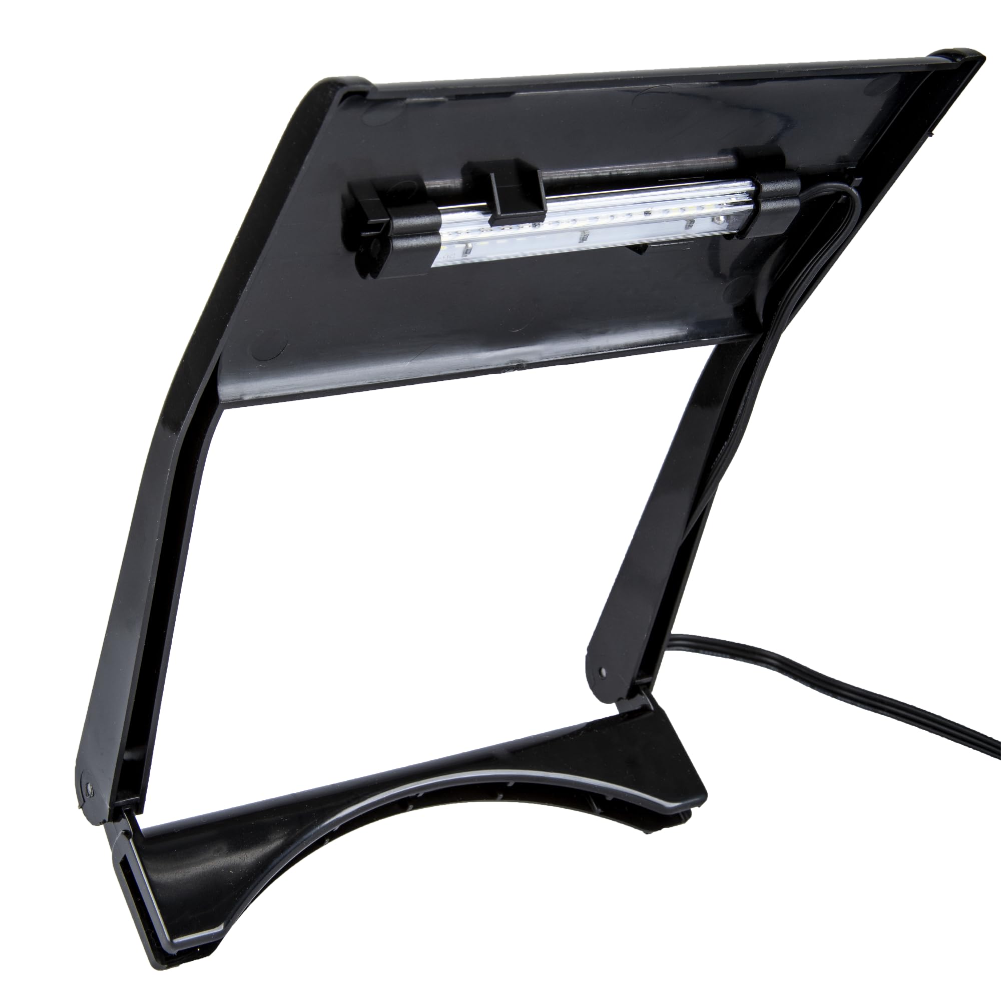 Hinged LED lighting on Marineland Portrait kit for quick access and maintenance.