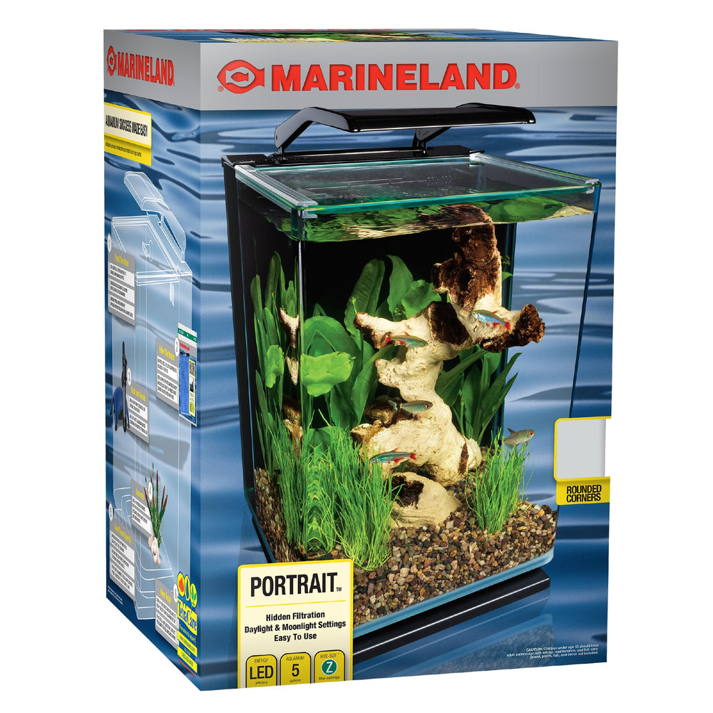 Marineland 3-stage hidden filtration system for a clean, uncluttered display.
