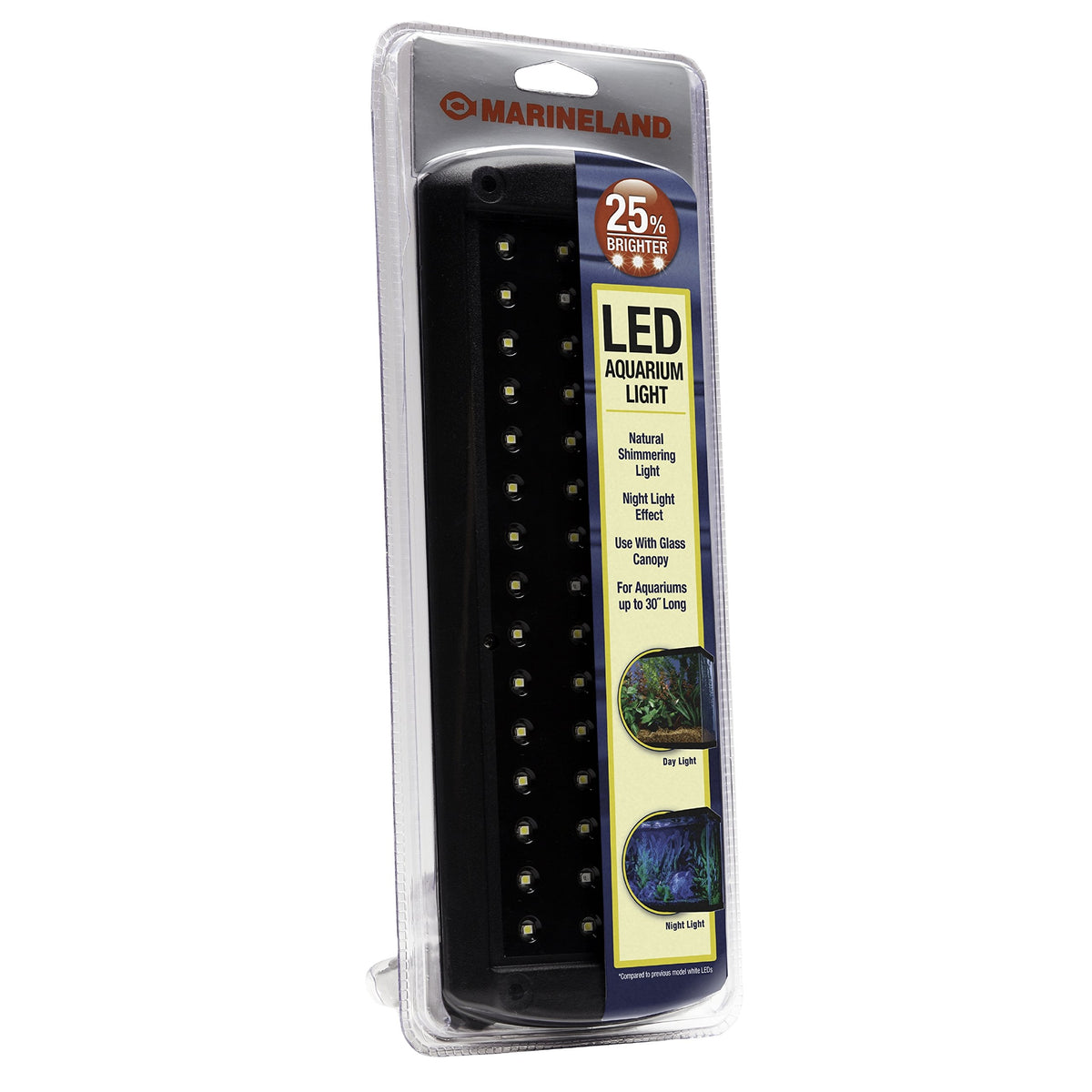 Marineland LED Aquarium Light showing brighter white LEDs with natural shimmer.
