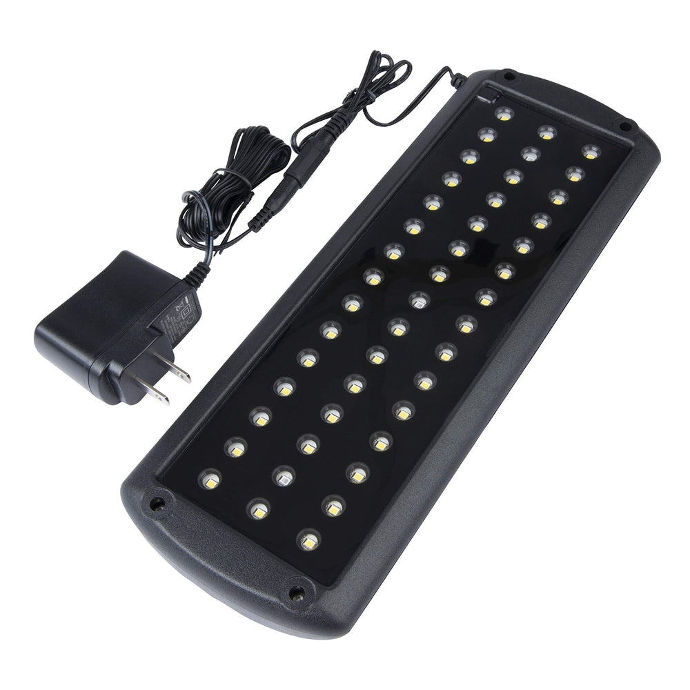 Marineland LED Aquarium Light with glass canopy and rubber feet for stability.