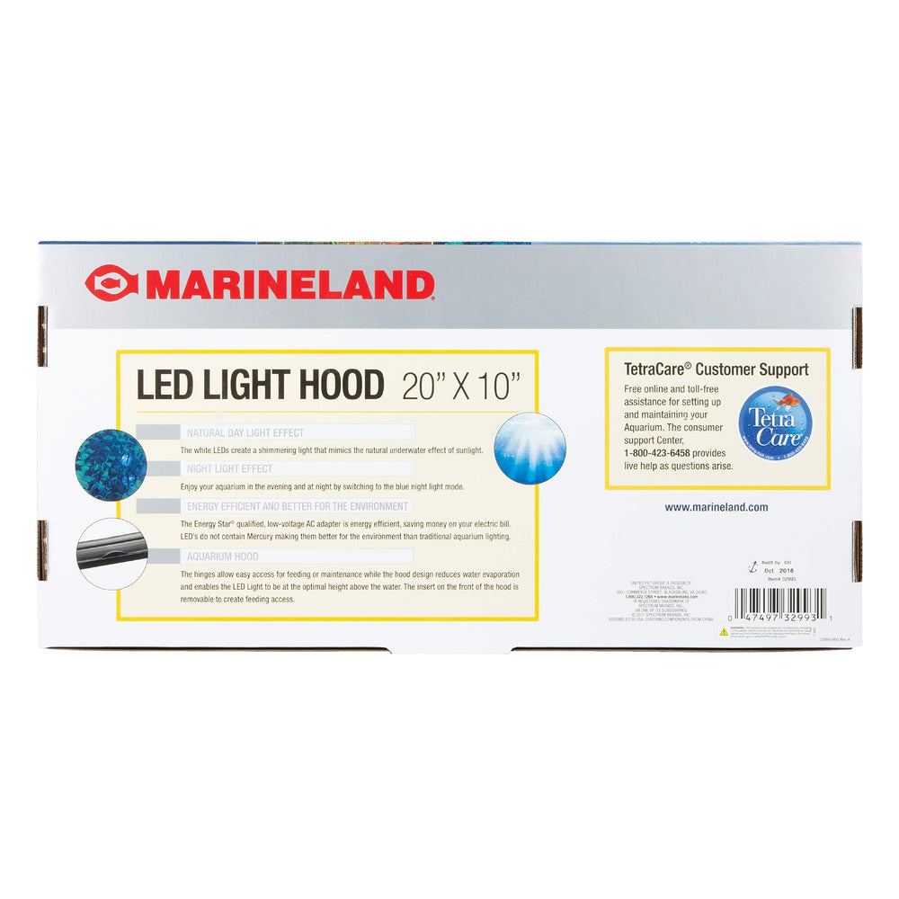 MarineLand LED light hood features hinged access for easy maintenance.