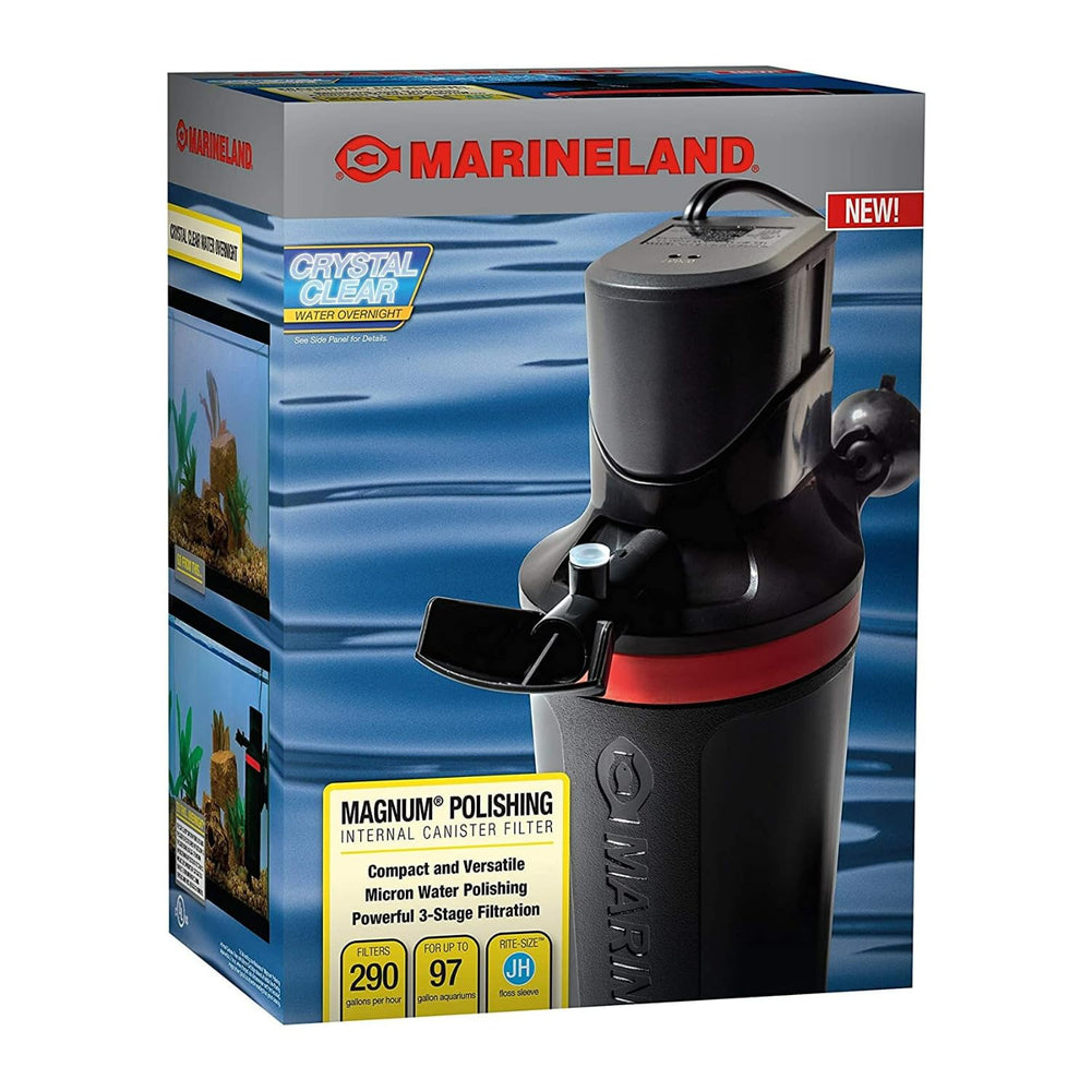 Marineland Magnum polishing internal canister filter side view showing compact footprint