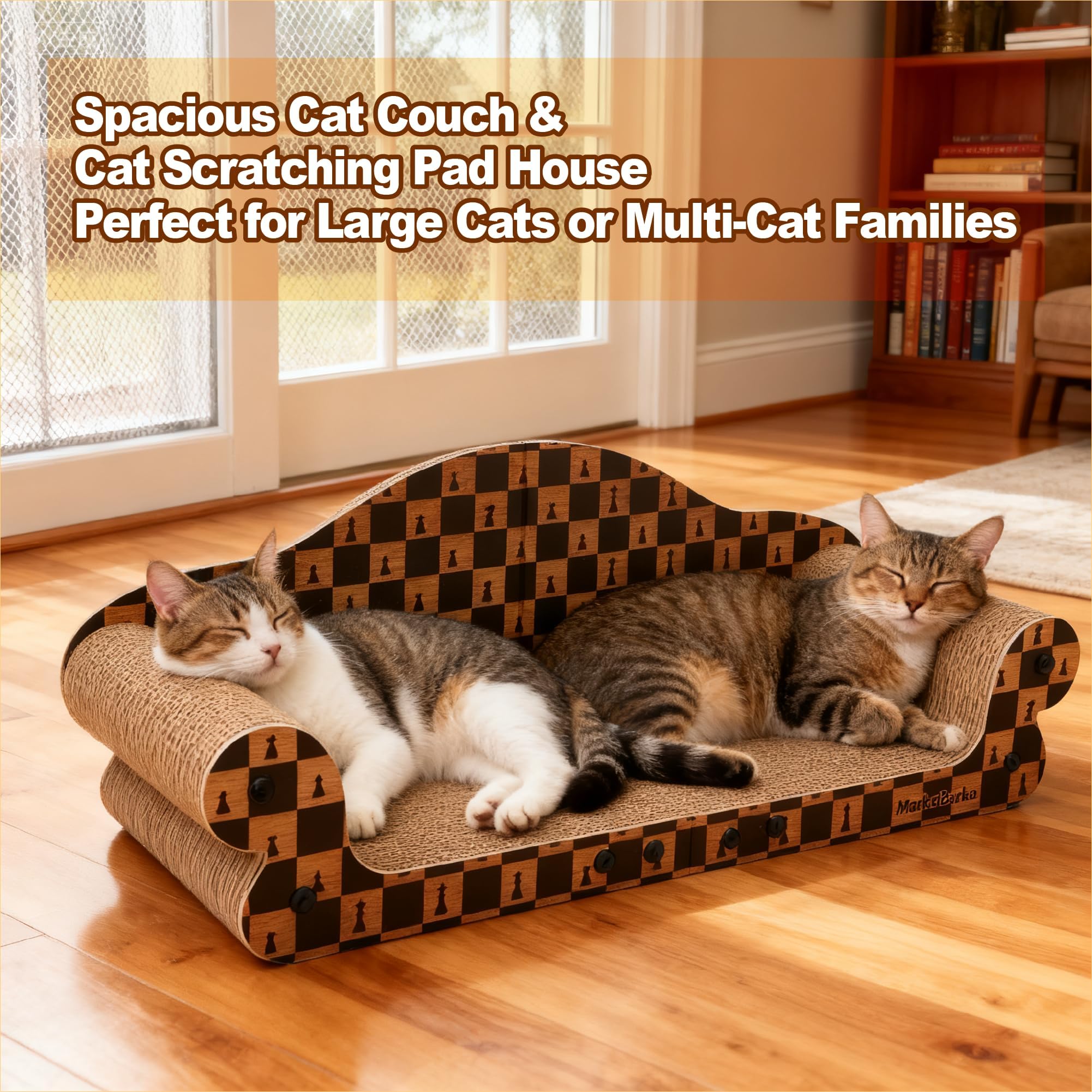 Markarbarka dual function scratching sofa promotes play and rest while protecting furniture.