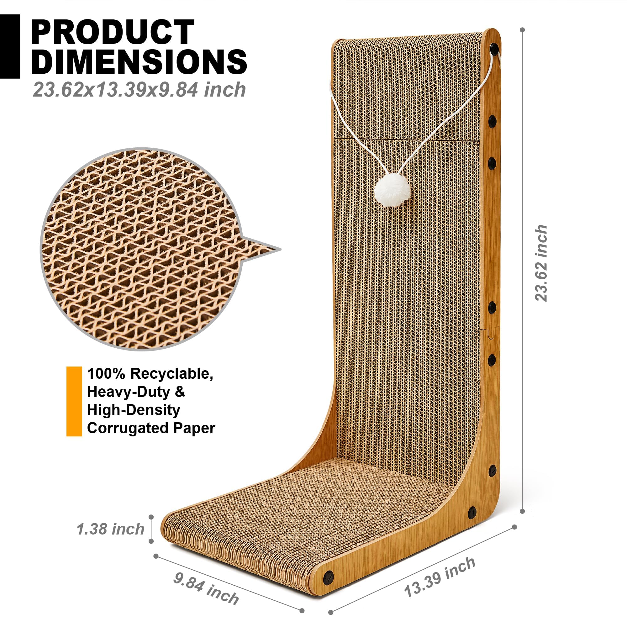 L-shaped design supports vertical placement for versatile scratching and lounging.