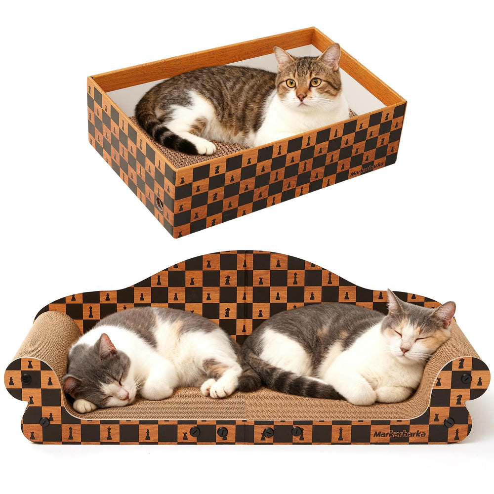 Markarbarka multi-use cat scratcher bed keeps cats entertained and away from furniture.
