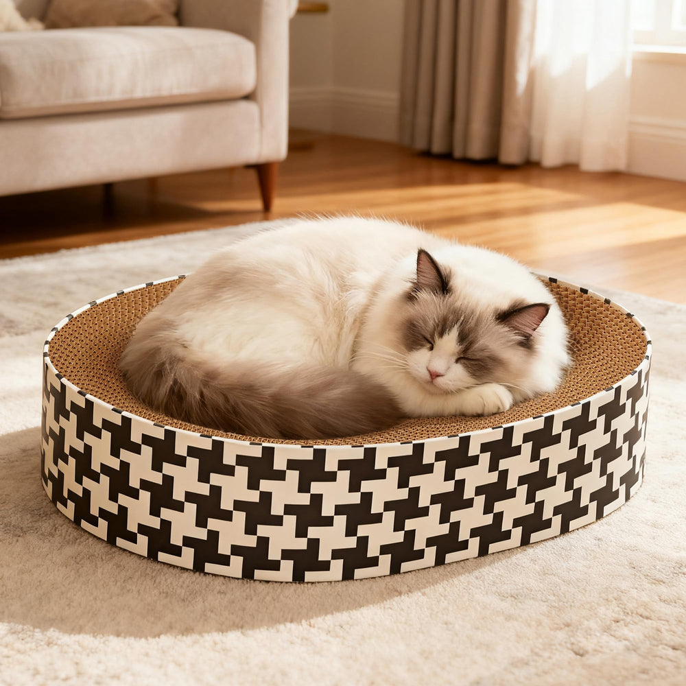 Markarbarka round cat scratcher pad side view highlights durable design
