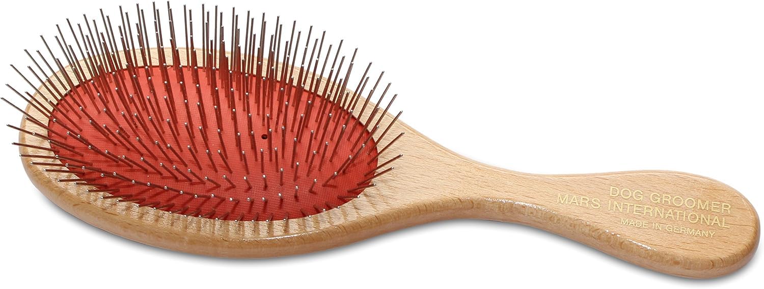 Mars Coat King grooming brush with 9-inch body and 1-inch pins for deep detangling and reduced static