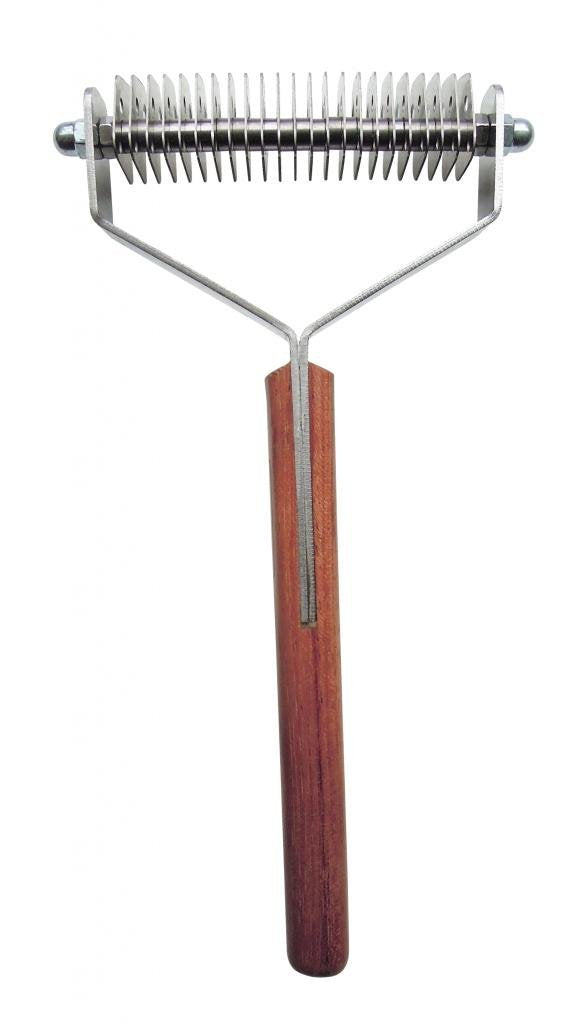 Mars Coat King double-wide dematting tool with wooden handle for thick dog and cat coats