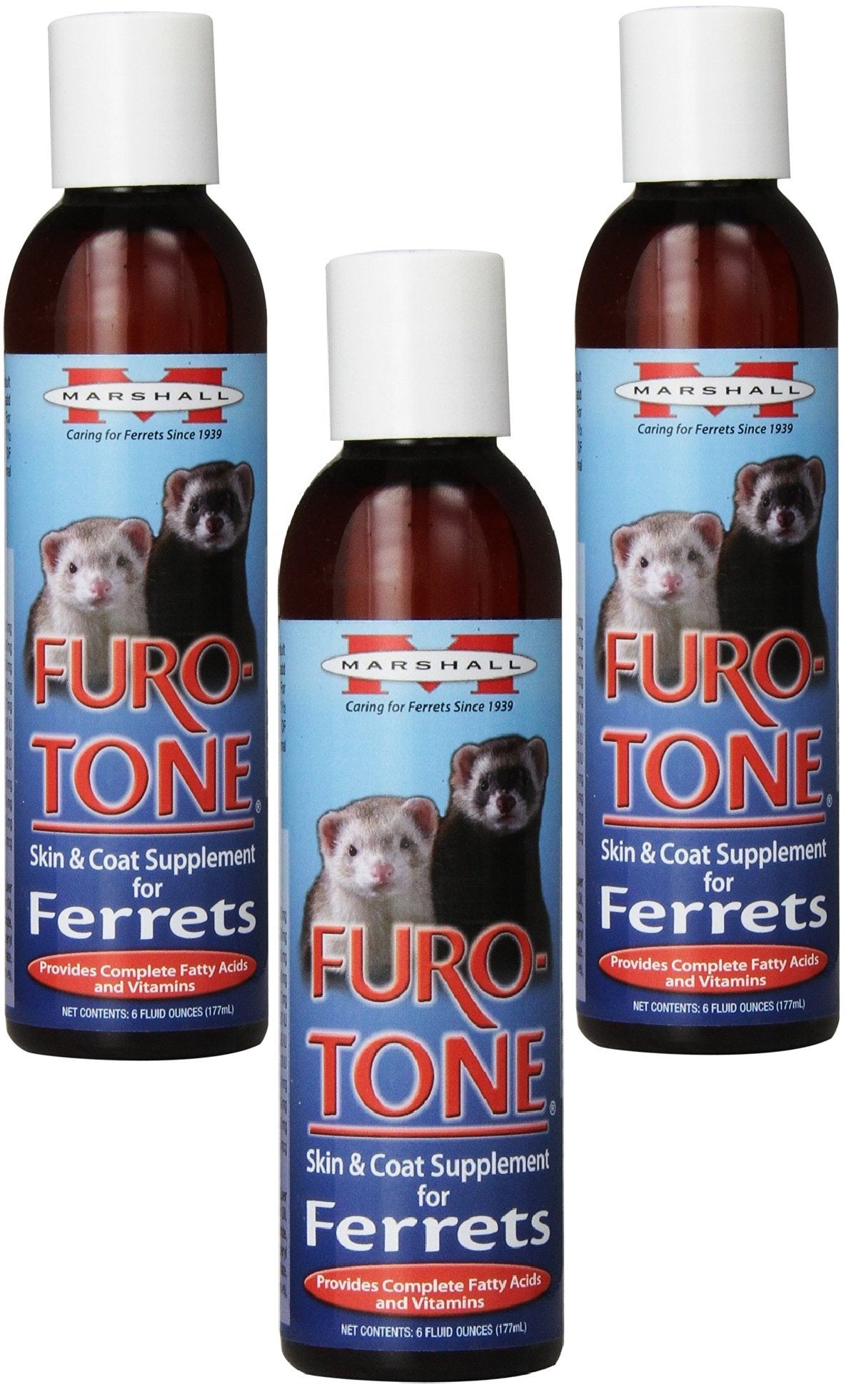 Marshall Furo Tone bottle pour showing easy ferret supplementation for skin comfort and coat vitality