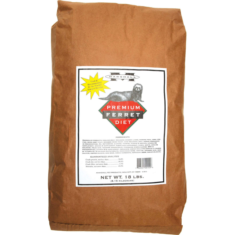 Marshall Premium Ferret Diet bag with complete nutrition for ferrets across life stages