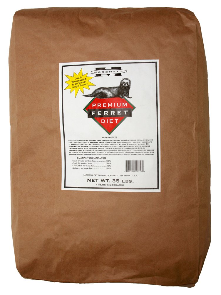 Marshall Premium Ferret Diet 35-lb bag provides complete nutrition for all life stages.