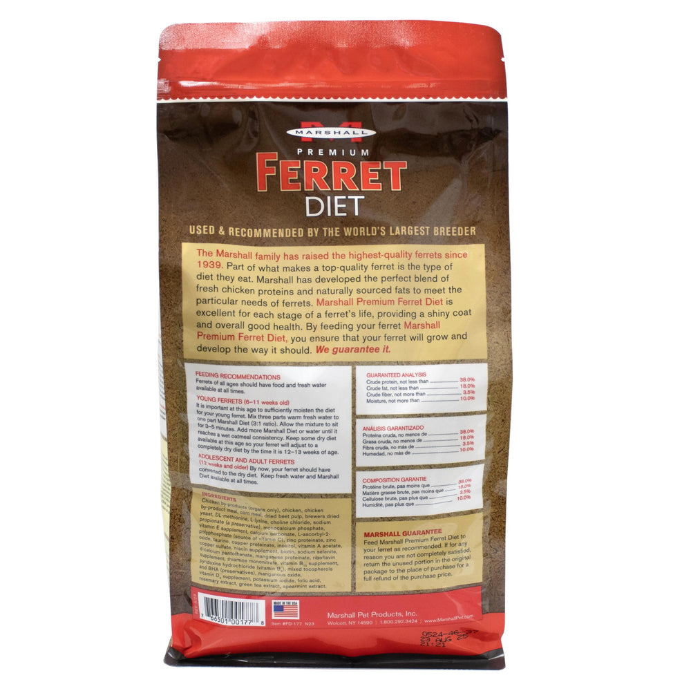 Always provide clean, fresh water with Marshall Premium Ferret Diet.