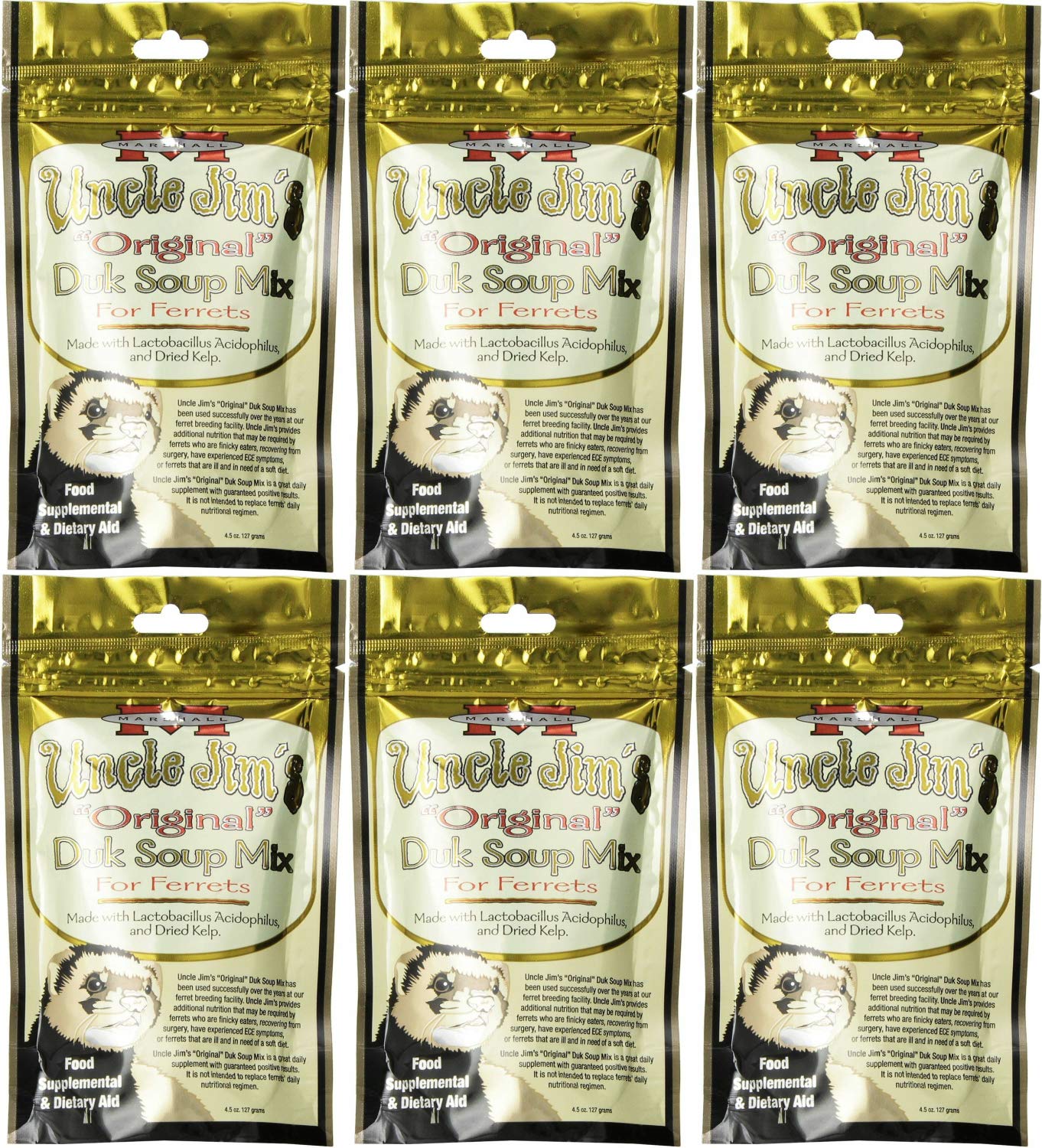 Marshall Uncle Jim's Duk Soup Mix packaging highlights convenient 6-pack packaging.