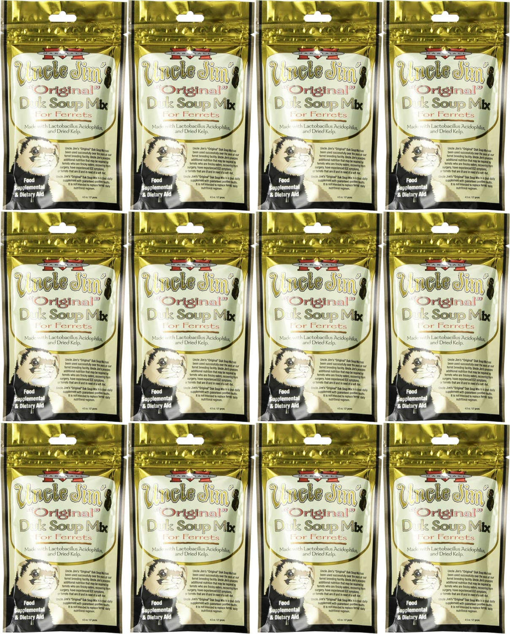 Marshall Uncle Jim's Duk Soup Powder Dispense—easy to mix into ferret meals for flavor appeal.