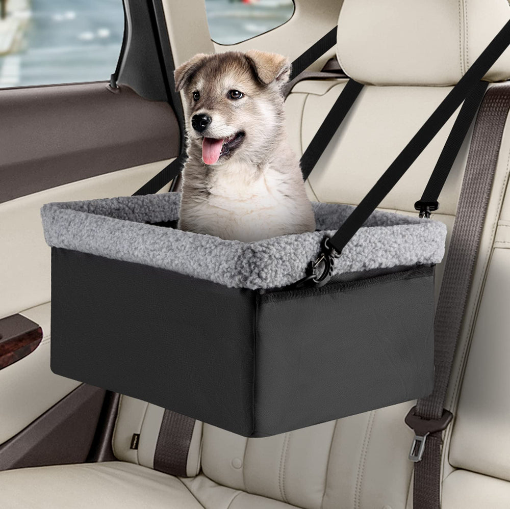 MARSLABO dog car seat with metal frame for elevated, secure viewing during car trips.