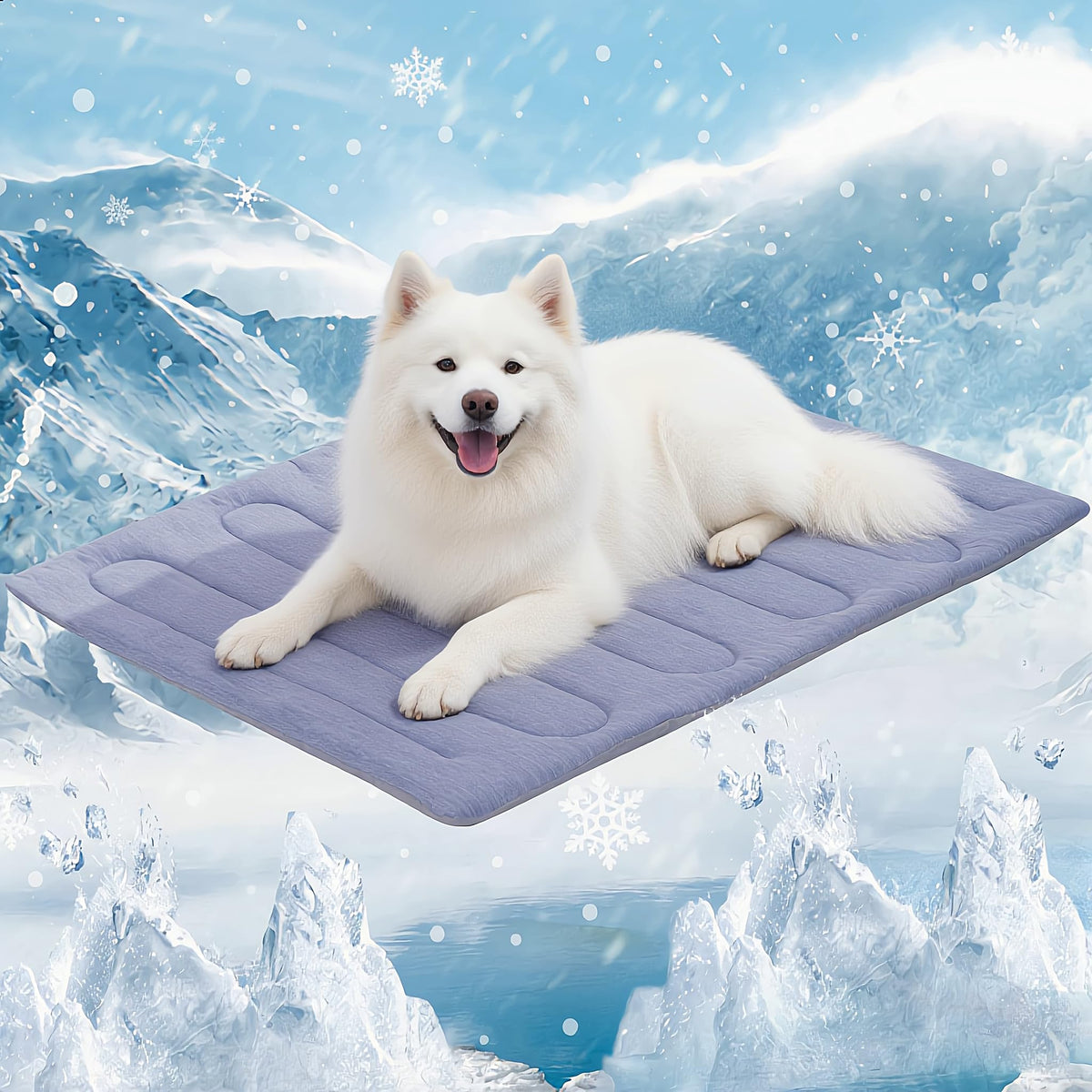 MARUNDA Dog Cooling Mat outer view in crate for spacious comfort.