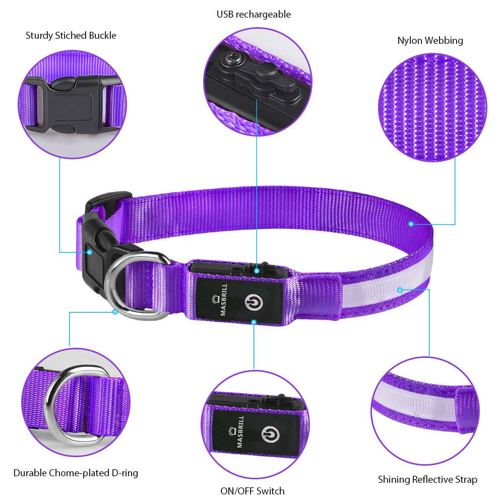 MASBRILL Light Up Dog Collar purple buckle detail shows secure fit and quick release