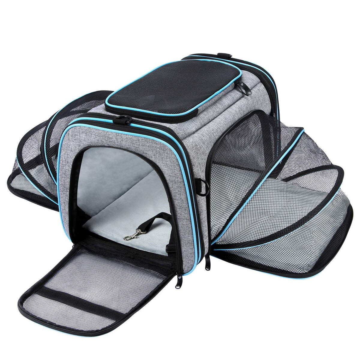 MASKEYON airline approved pet carrier top ventilation for easy pet loading.