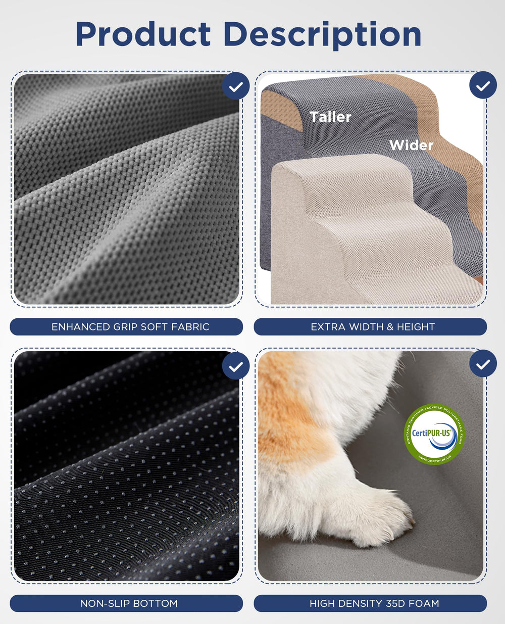 MASSFU dog stairs compatible with high beds up to 29 inches