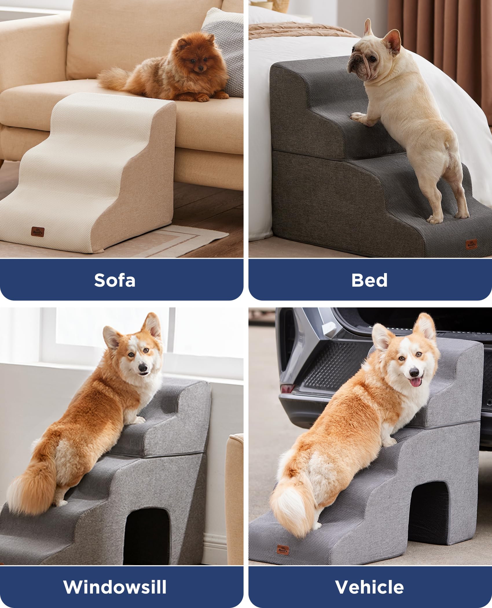 MASSFU removable washable cover on dog stairs for quick cleaning.