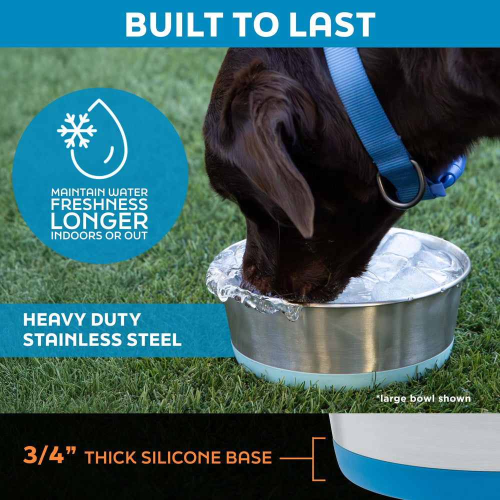Master Pet Supply bowls hold 8 cups (64 oz) per bowl.