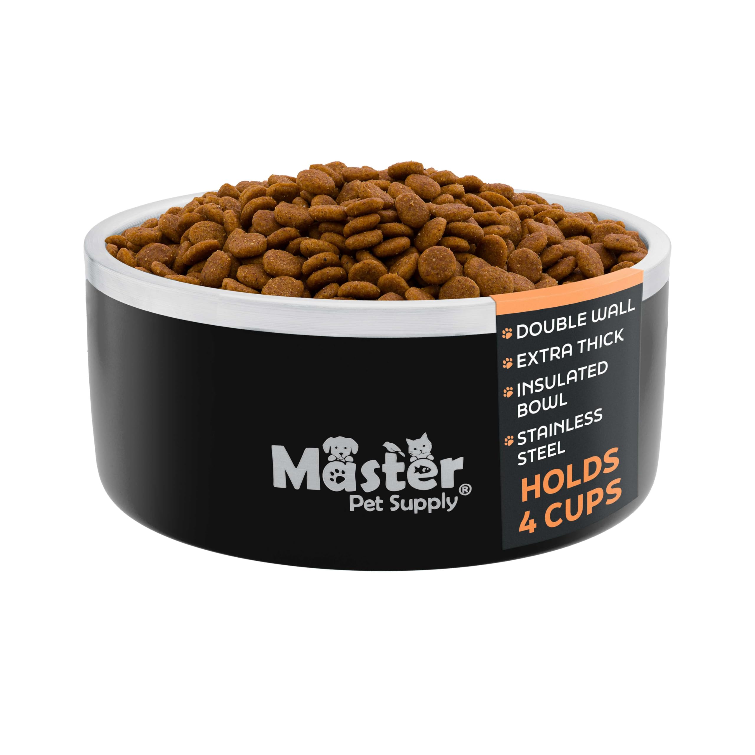 Master Pet Supply stainless steel bowl with 32 oz insulated design keeps water cooler for longer.