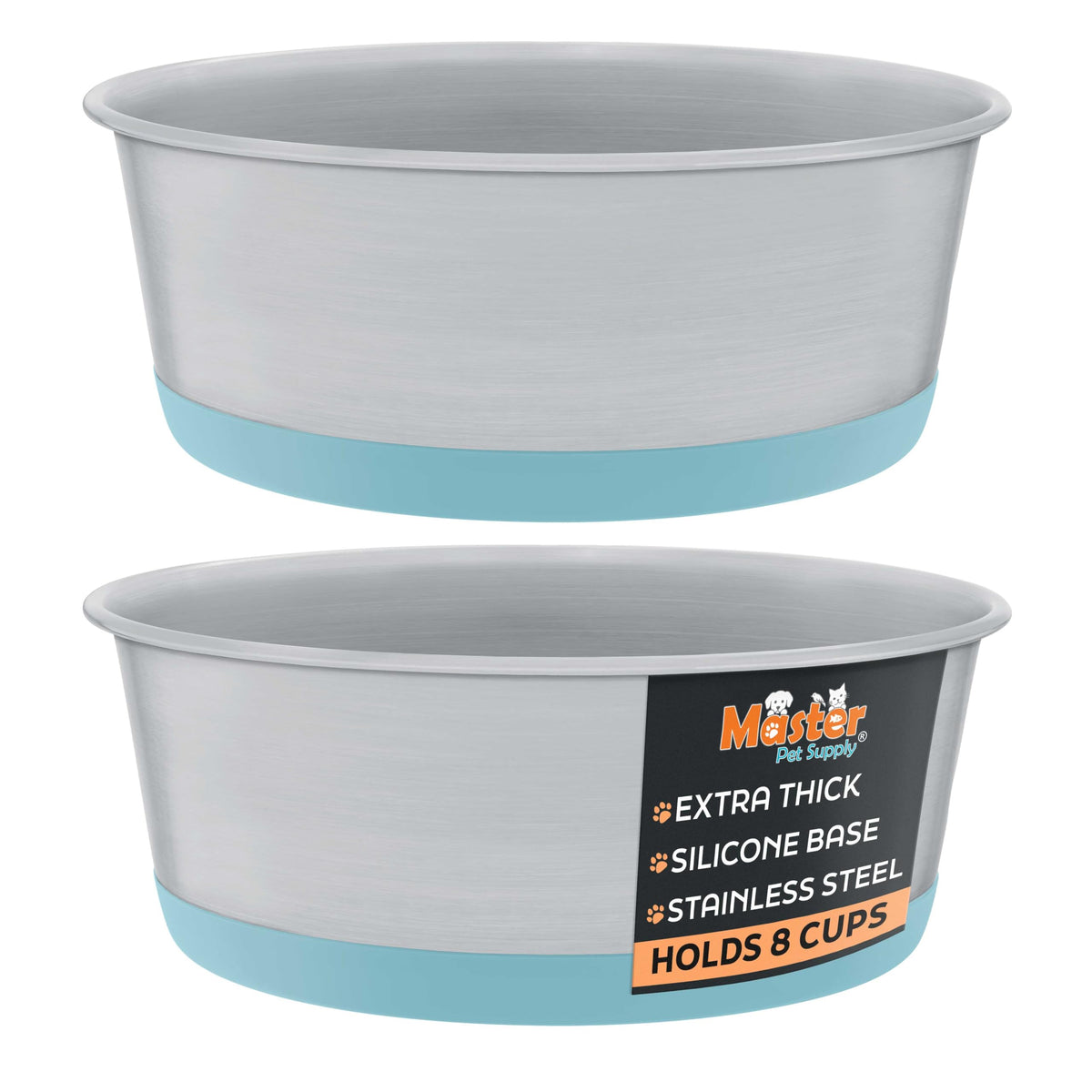 Master Pet Supply Aqua Sky two-bowl set with 8-cup capacity for daily feeding.