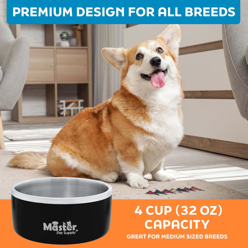 Master Pet Supply dog bowl in Black Velvet color boosts home décor.