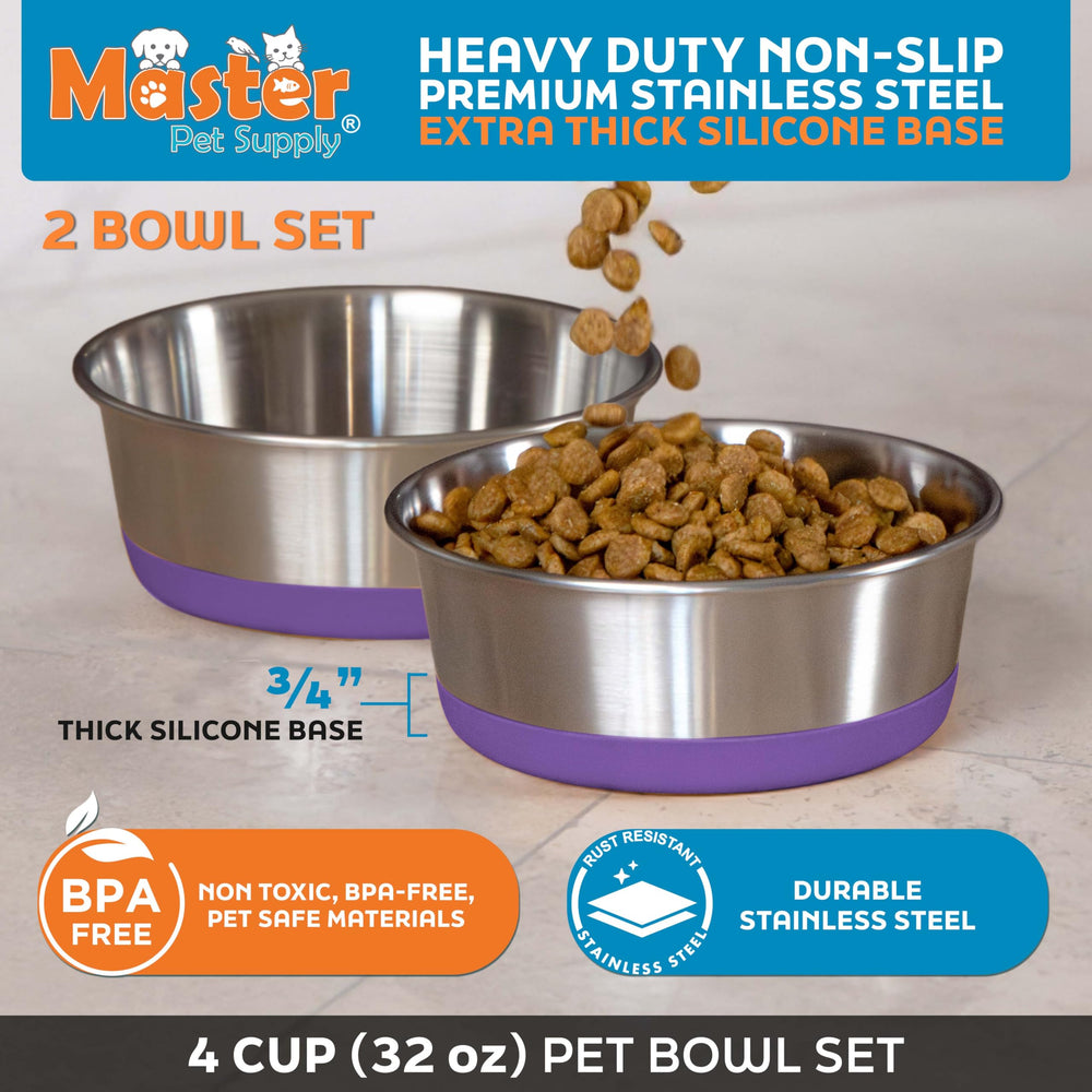Master Pet Supply dishwasher-safe stainless bowls simplify cleanup after meals.