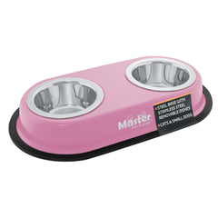 Master Pet Supply double dog bowls on elevated stand for comfortable mealtime