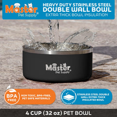 Master Pet Supply double-wall bowl reduces condensation and enhances insulation.