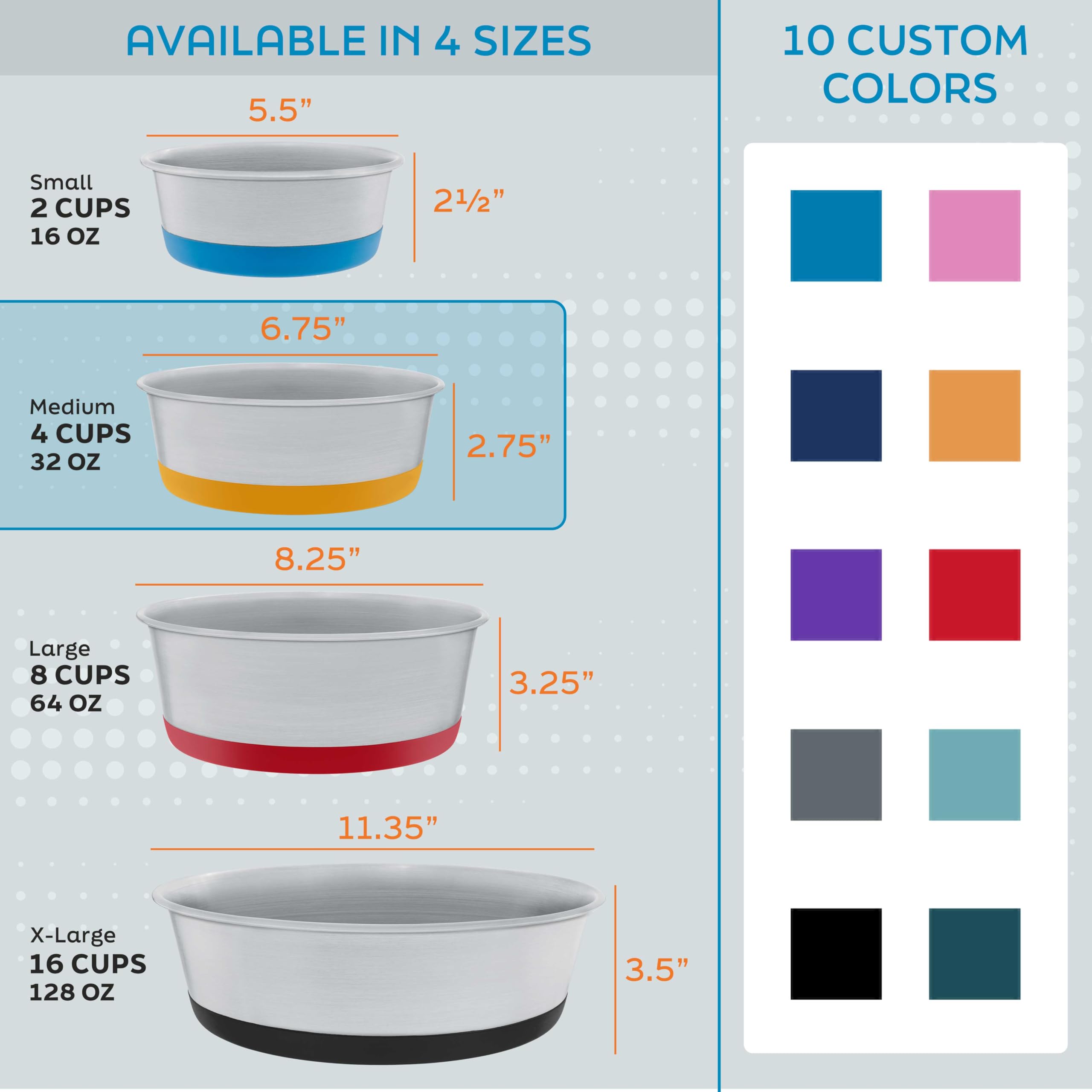 Master Pet Supply non-slip silicone base bowls keep bowls steady during meals.