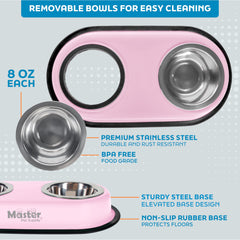Master Pet Supply removable stainless steel bowls for easy cleaning between meals.