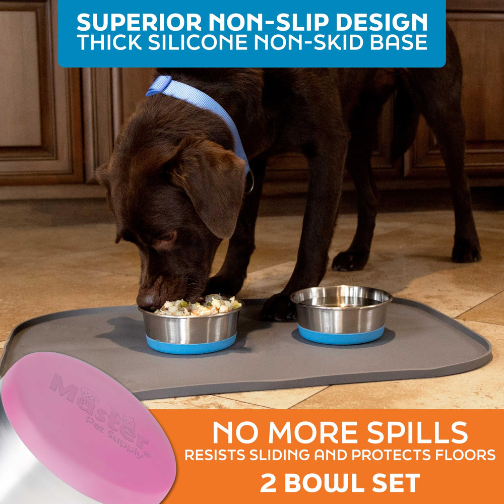 Master Pet Supply rust-resistant metal bowls suitable for indoor or outdoor use