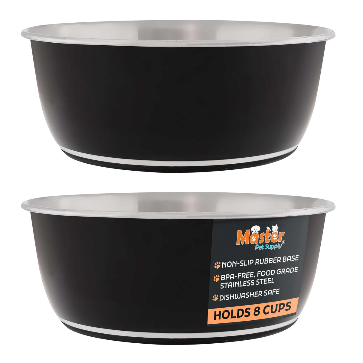Master Pet Supply stainless steel bowls with non-slip base prevent spills during meals