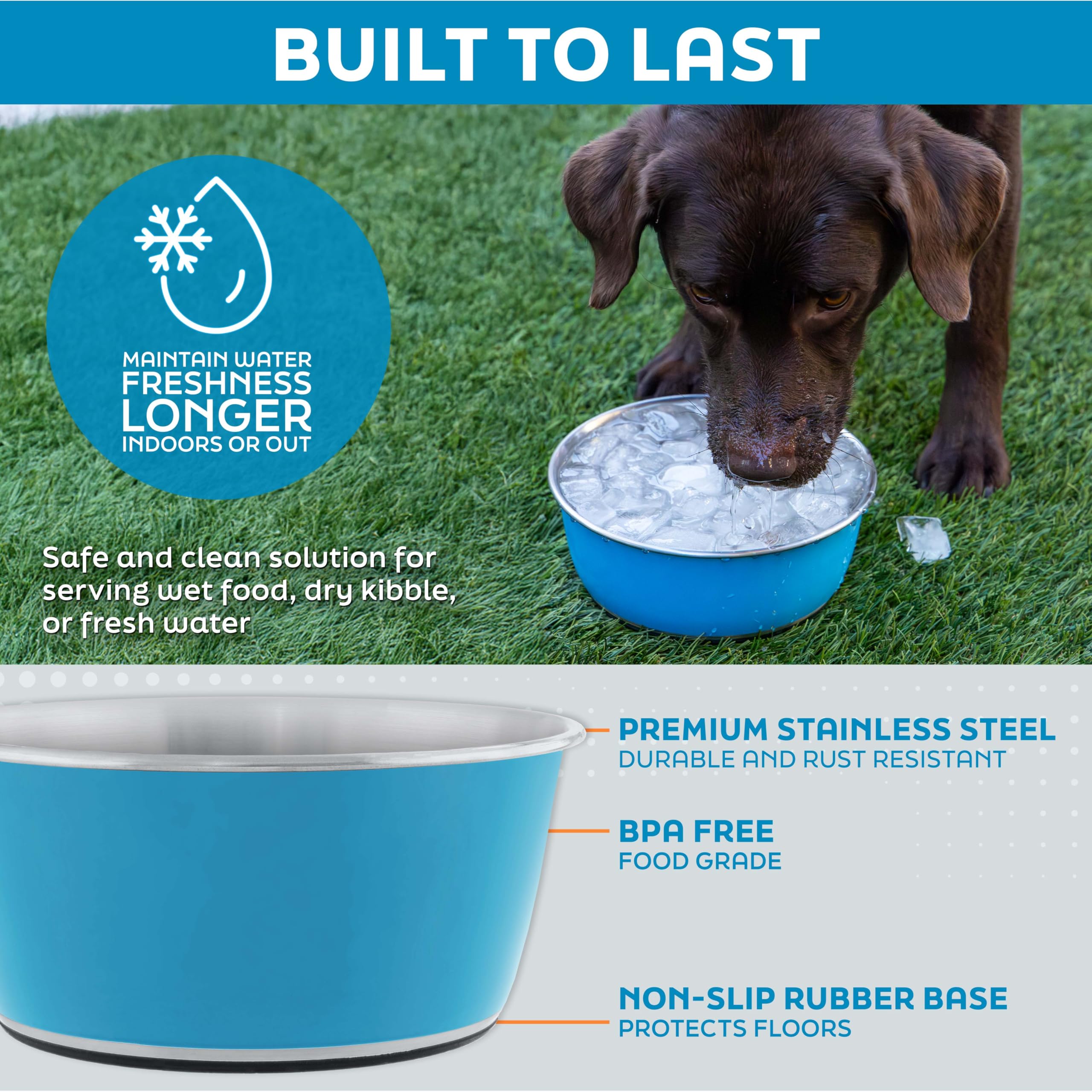 Durable stainless steel bowls by Master Pet Supply are dishwasher safe