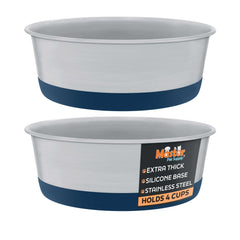 Master Pet Supply stainless steel dog bowls set of 2 in navy blue for durable feeding.
