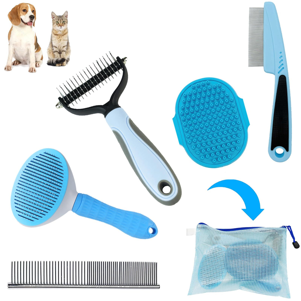 MASTER QUEEN dog brush kit in blue pouch for easy at-home grooming