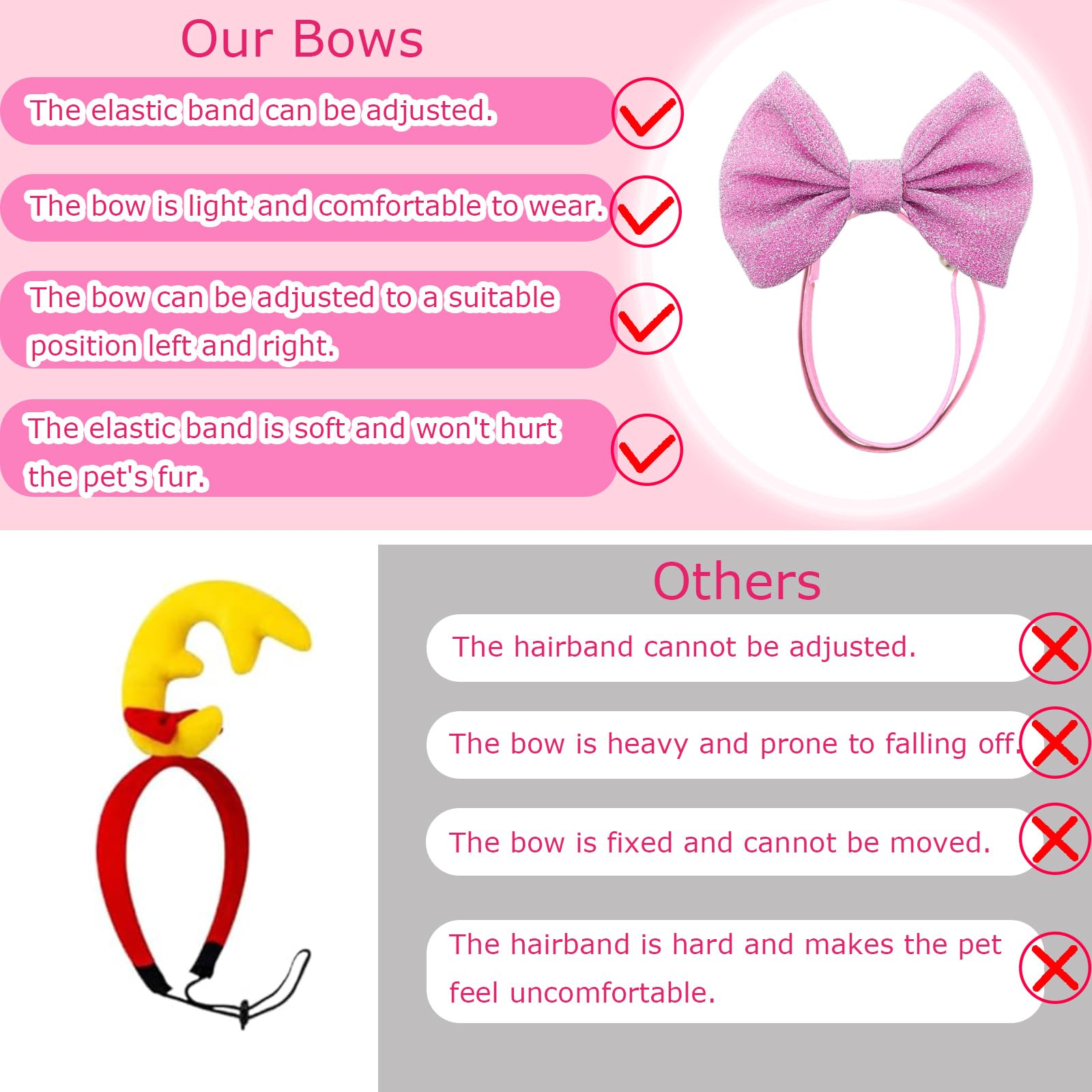 Masue Pets pink bow headband for cute daily outfits