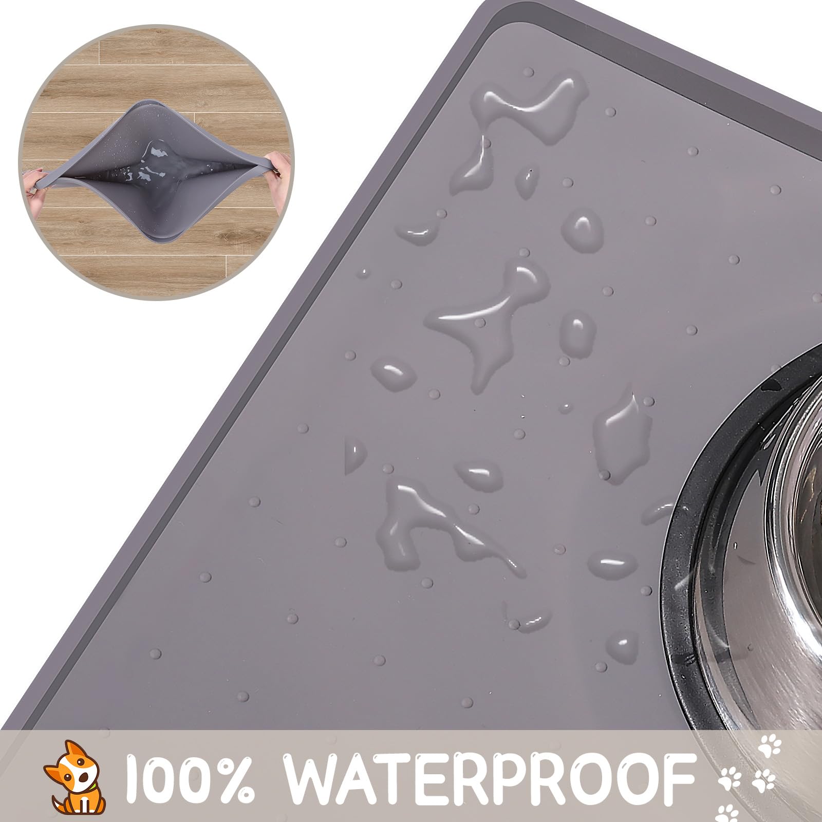 MateeyLife dishwasher-safe pet mat cleans quickly after mealtime.