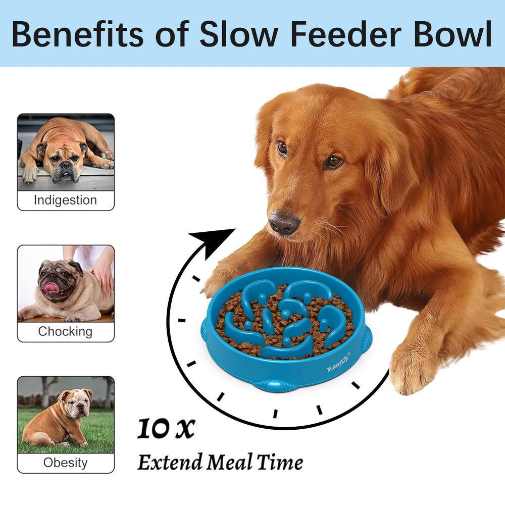 MateeyLife slow feeder puzzle bowl in dark blue supports calmer meals for large dogs.