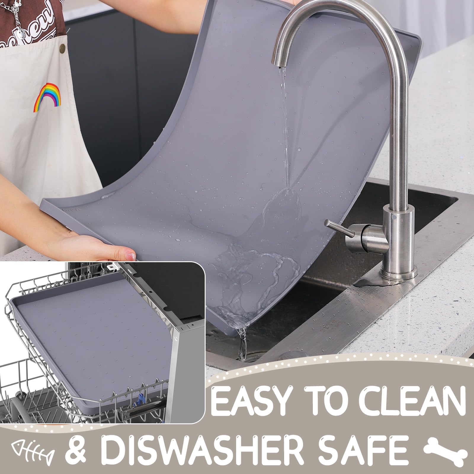 MateeyLife raised-edge mat catches crumbs and spills effectively.