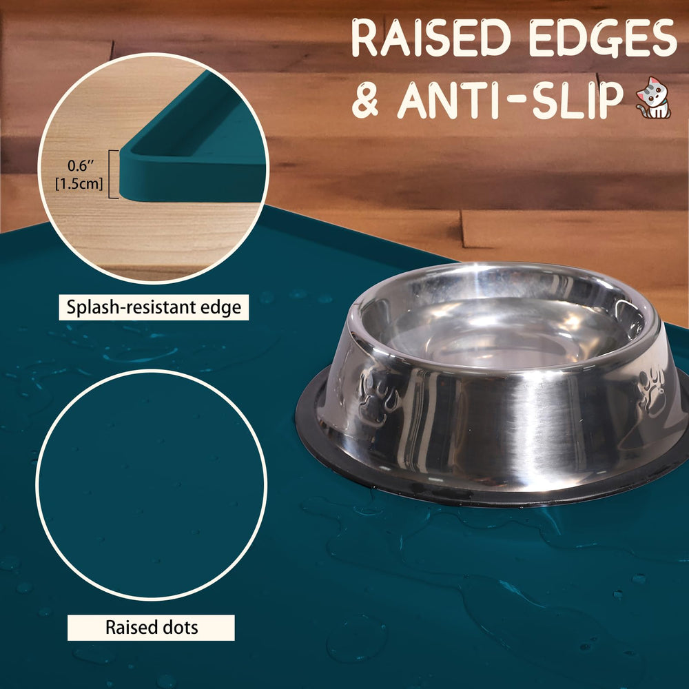MateeyLife raised-edge mat contains mess around bowls