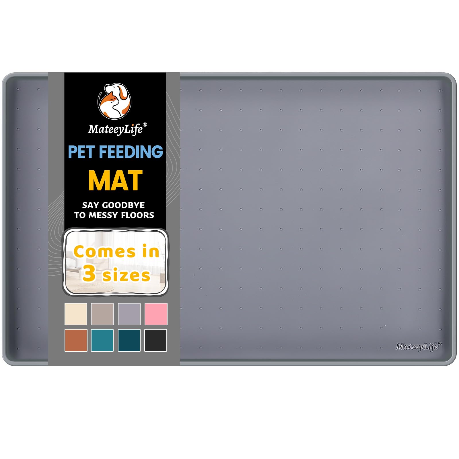 MateeyLife silicone feeding mat with raised edge to contain spills during meals.
